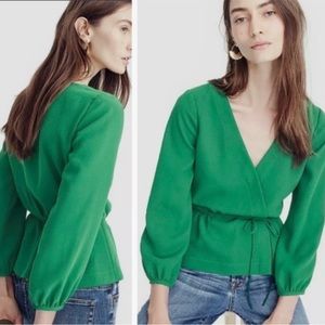 💚 J. Crew Drapey Crepe Faux Wrap Surplice Tie Waist Top Blouse